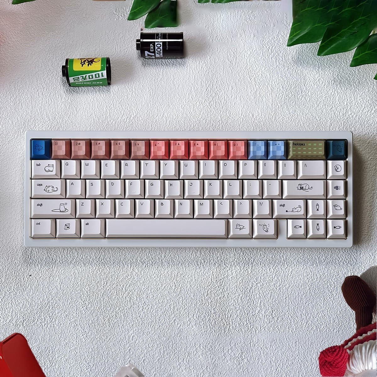 Pastel Minimalist Kitten Quality Cherry PBT Keycaps With Fancy Storage Box