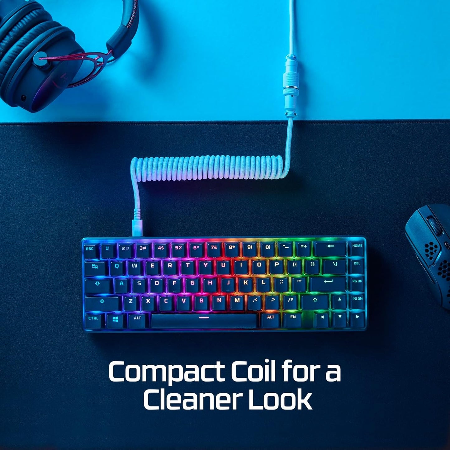 HyperX Coiled Cable Stylish Design, 5-Pin Aviator Connector Red Black/Blue White/Green White