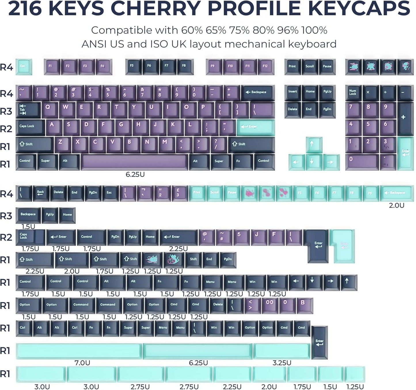 Abyss Mirage Cherry Doubleshot 216 PBT Keycaps with Premium Storage Box