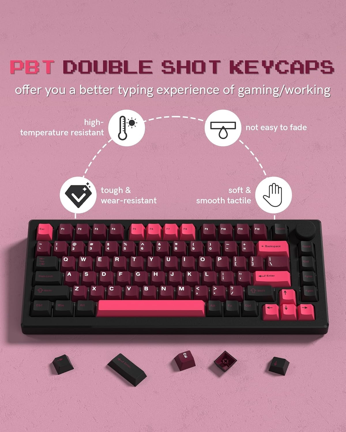 Womier Retro Ruby Pink Cherry Doubleshot PBT Keycaps