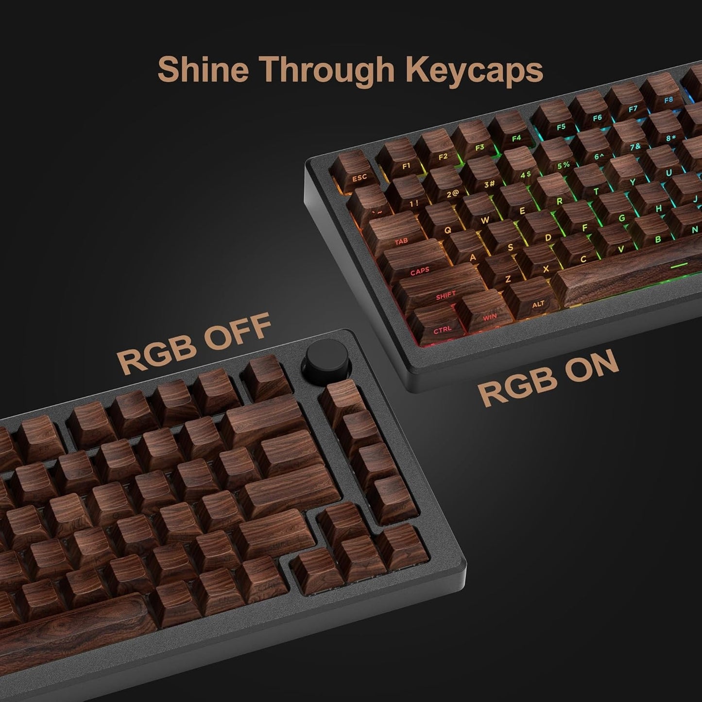 Walnut Wood Texture Side Backlit Cherry PBT Keycaps