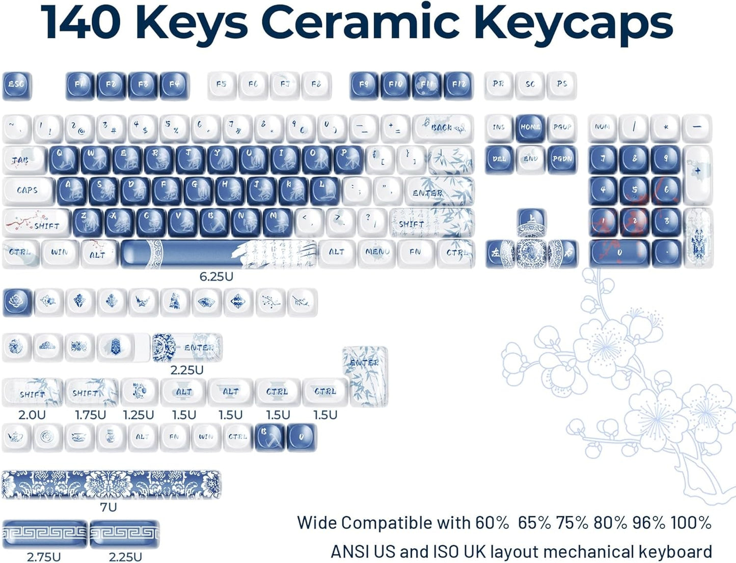 Ceramic Coated Glossy Porcelain XDA PBT Keycaps