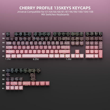 Topographic Black Pink Line Crack Side Backlit PBT Keycaps