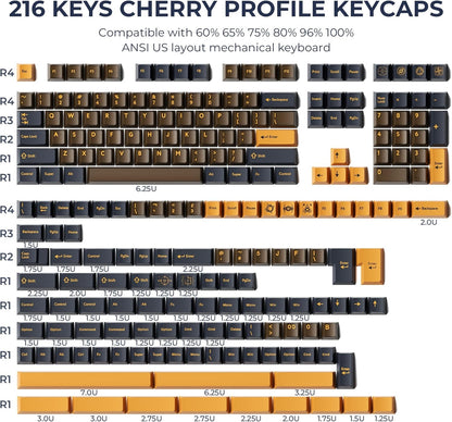 Amber Core Cherry Doubleshot 216 PBT Keycaps with Premium Storage Box