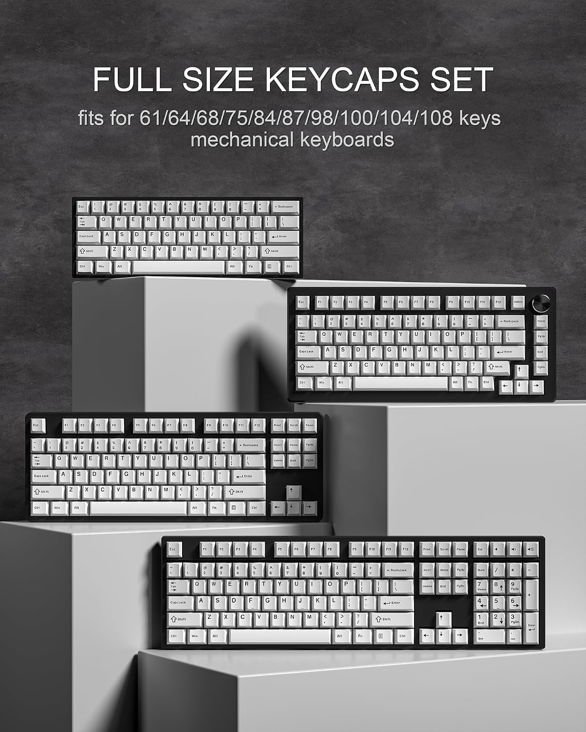 Womier Black On White  Cherry Doubleshot PBT Keycaps