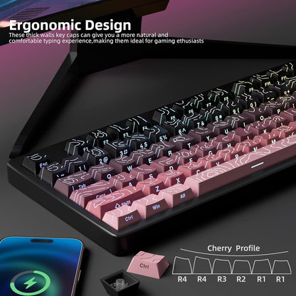 Topographic Black Pink Line Crack Side Backlit PBT Keycaps