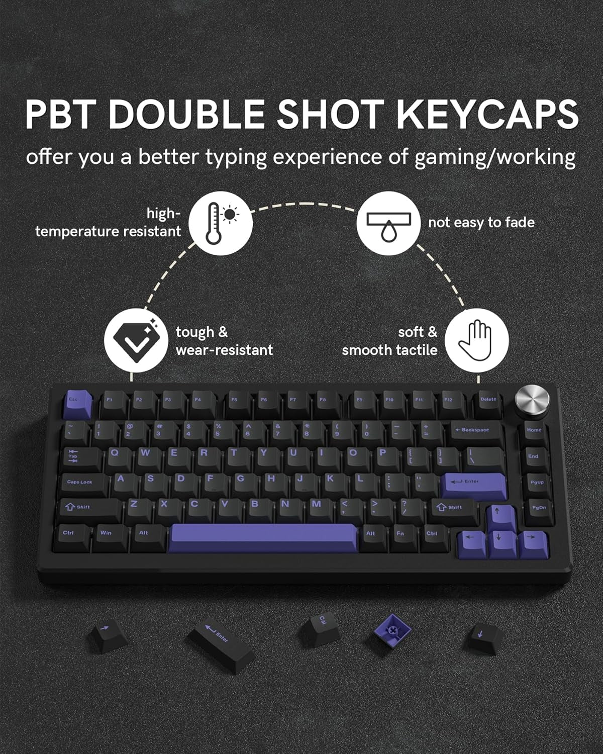 Womier Black Purple Cherry Doubleshot Keycaps