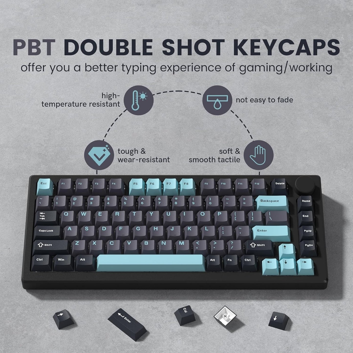 Womier Dark Grey Blue Cherry Doubleshot PBT Keycaps