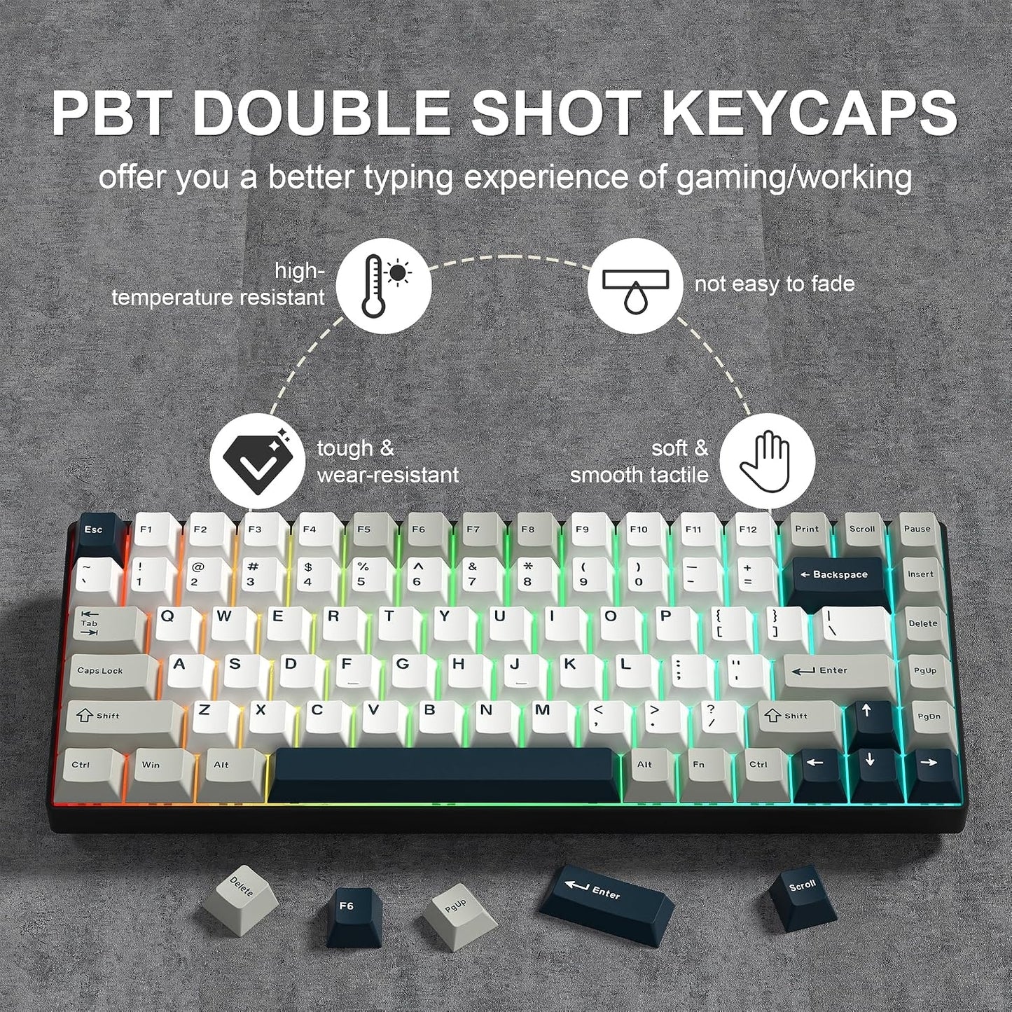 Womier White Grey Blue Cherry Doubleshot PBT Keycaps