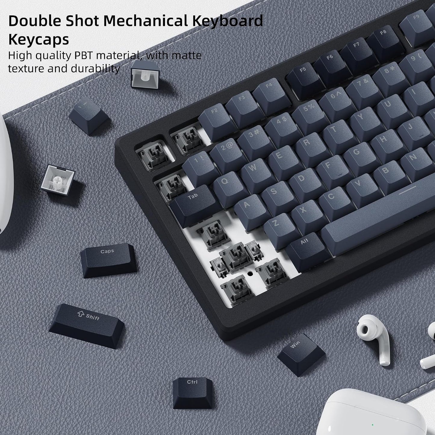 Womier Grey White Top Shinethrough Doubleshot Cherry PBT Keycaps
