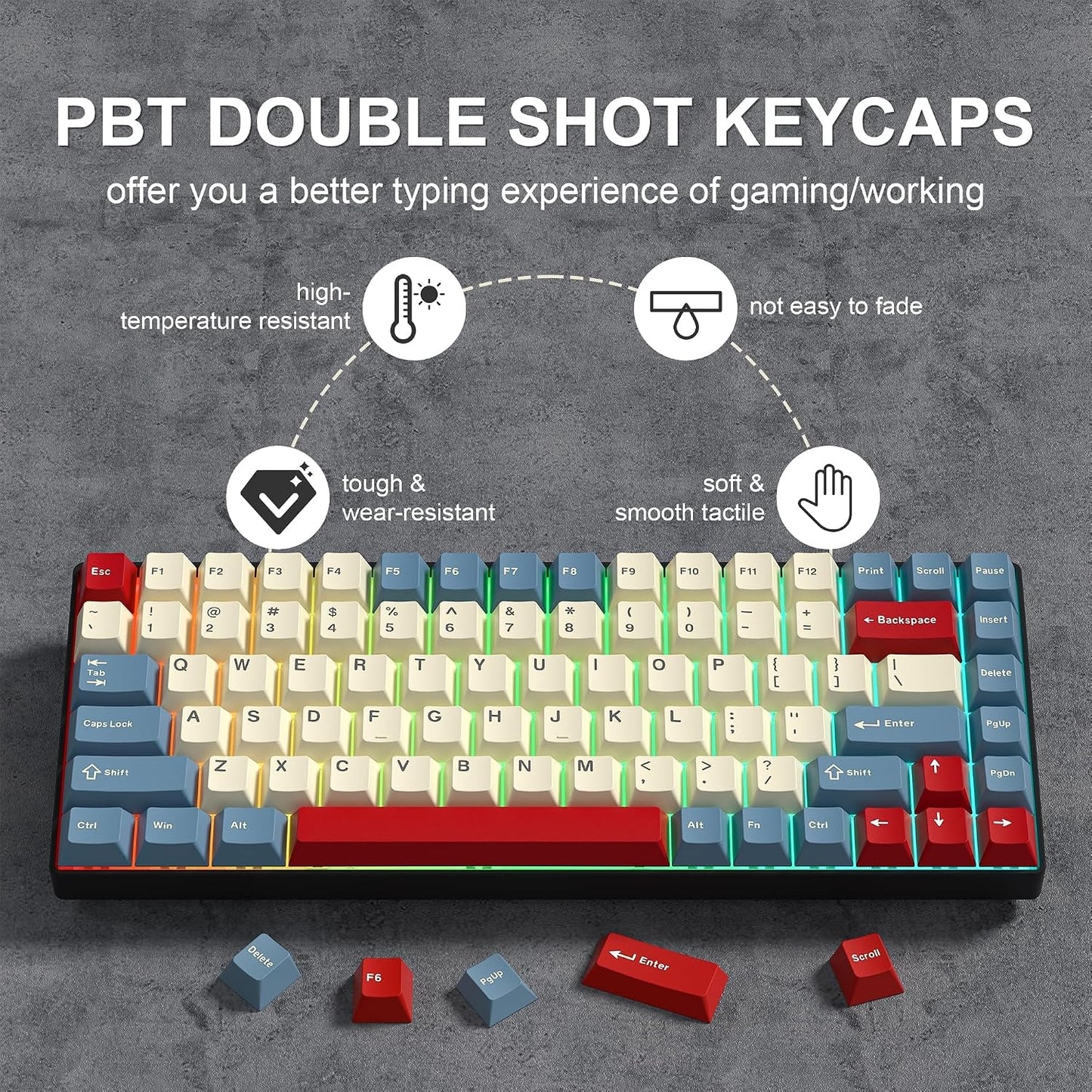 Womier Retro White Blue Red Cherry Doubleshot PBT Keycaps