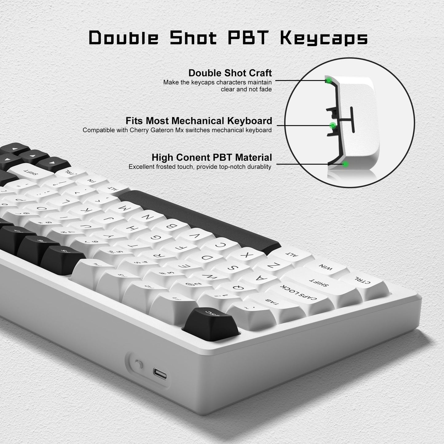 Black on White BOW XVX Double Shot PBT Keycaps