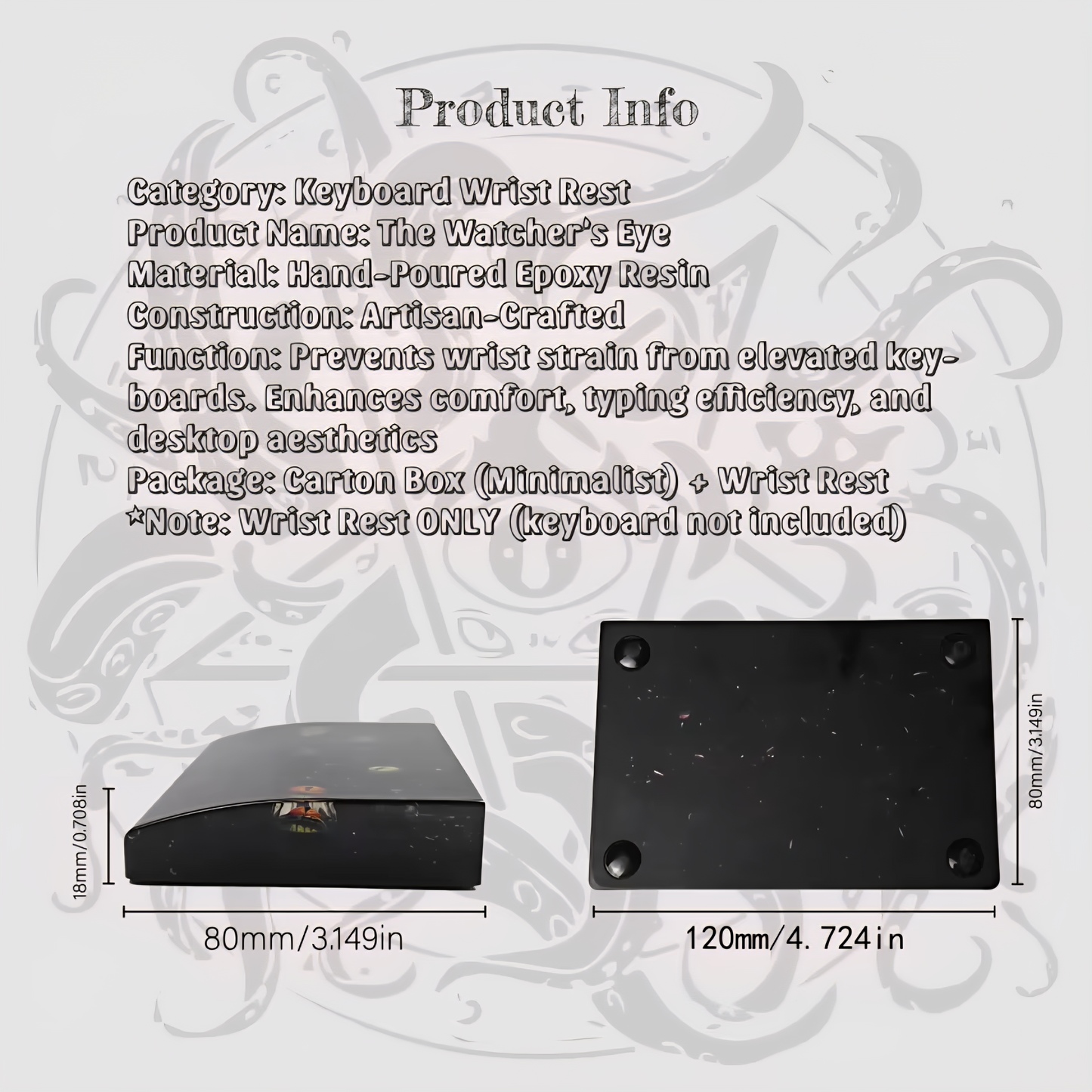 Artisan Rotating Evil Eye Resin Compact Wrist Rest Pad For Keyboard Mouse