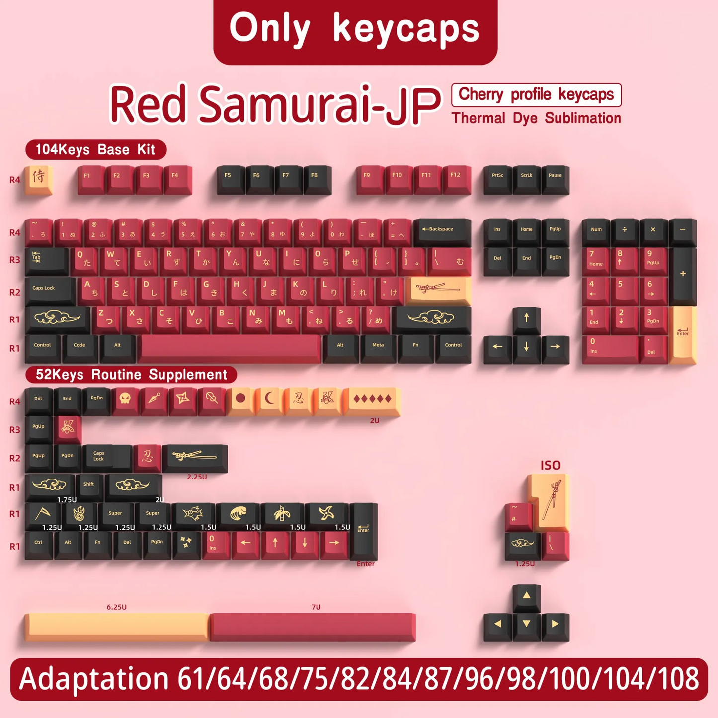 Red Knight Japanese Sub Cherry PBT Keycaps Extended Edition