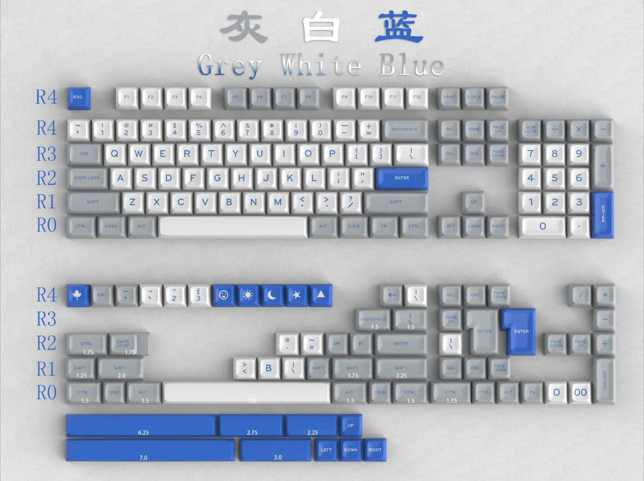 WHITE GREY BLUE PREMIUM DAYE SA DOUBLESHOT PROFILE KEYCAPS