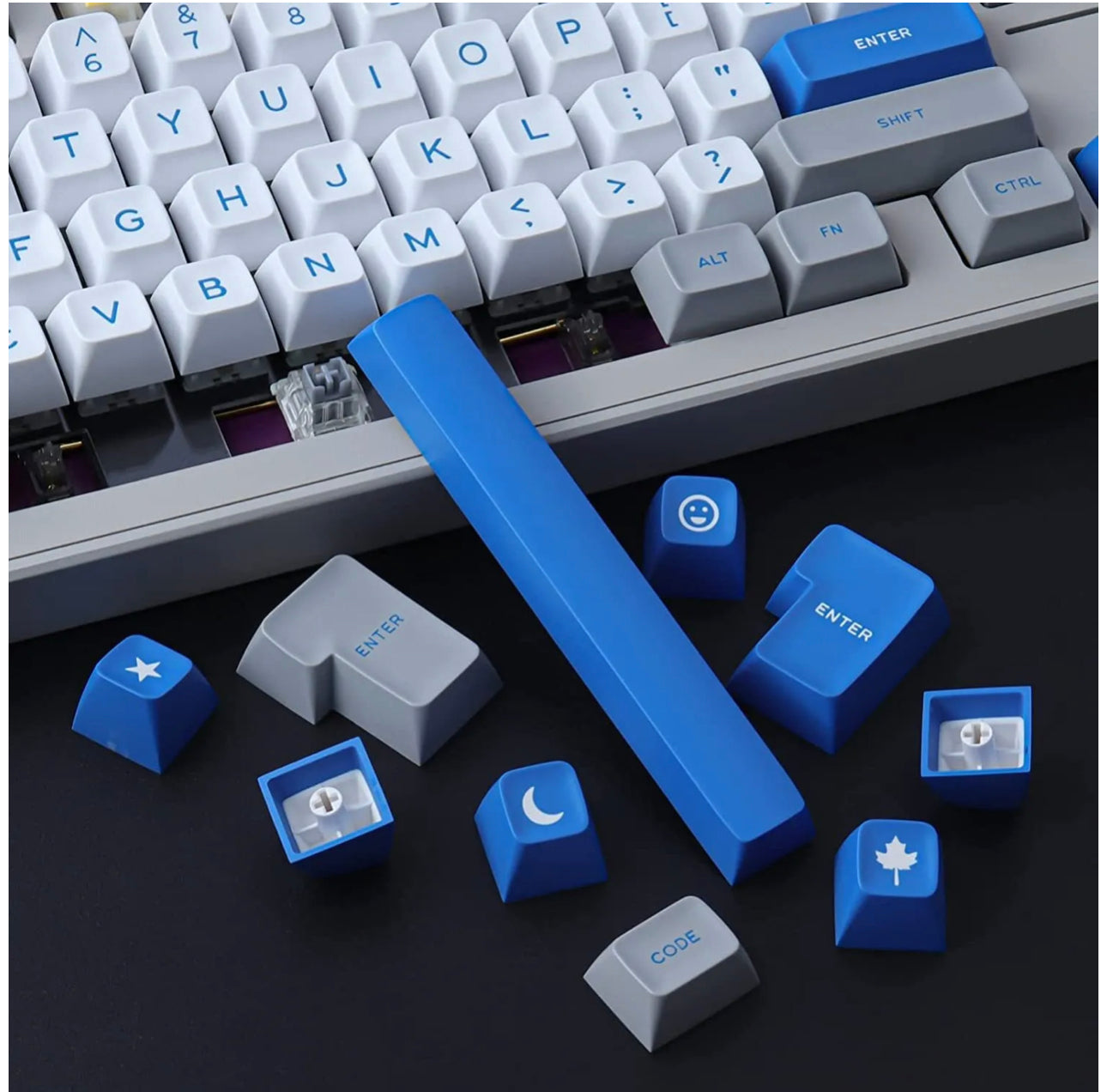 WHITE GREY BLUE PREMIUM DAYE SA DOUBLESHOT PROFILE KEYCAPS