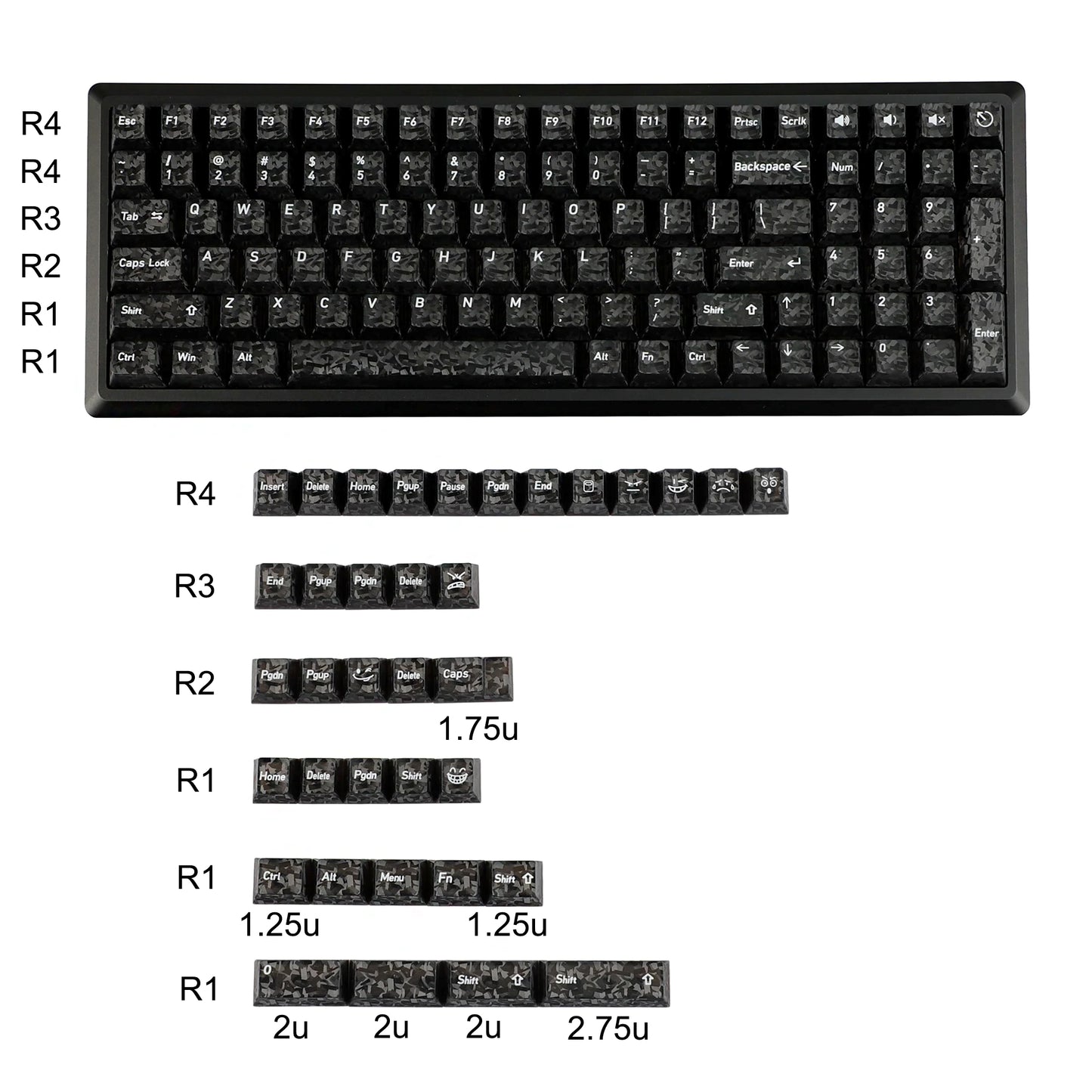 Black Carbon Fiber Texture Top Translucent Keycaps