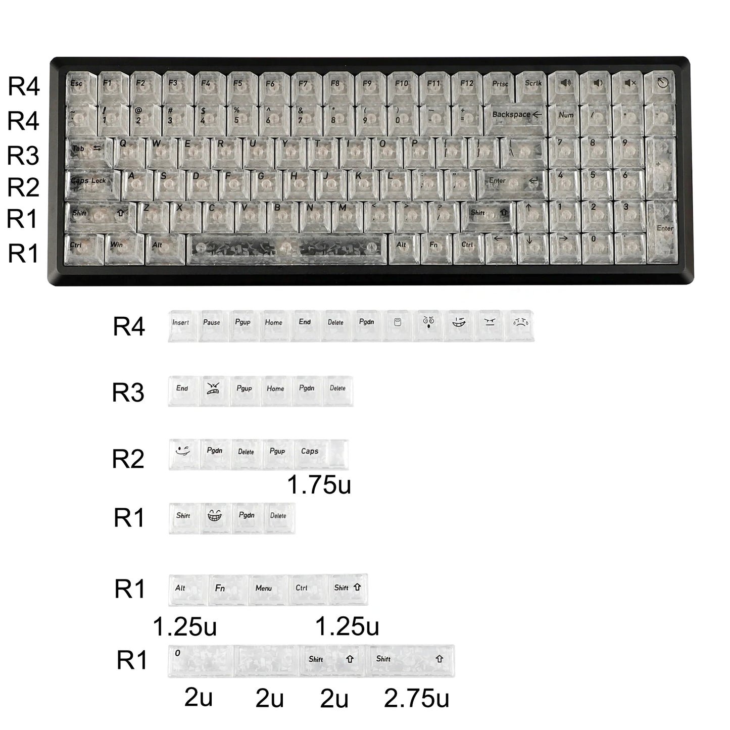 White Carbon Fiber Texture Top Translucent Keycaps