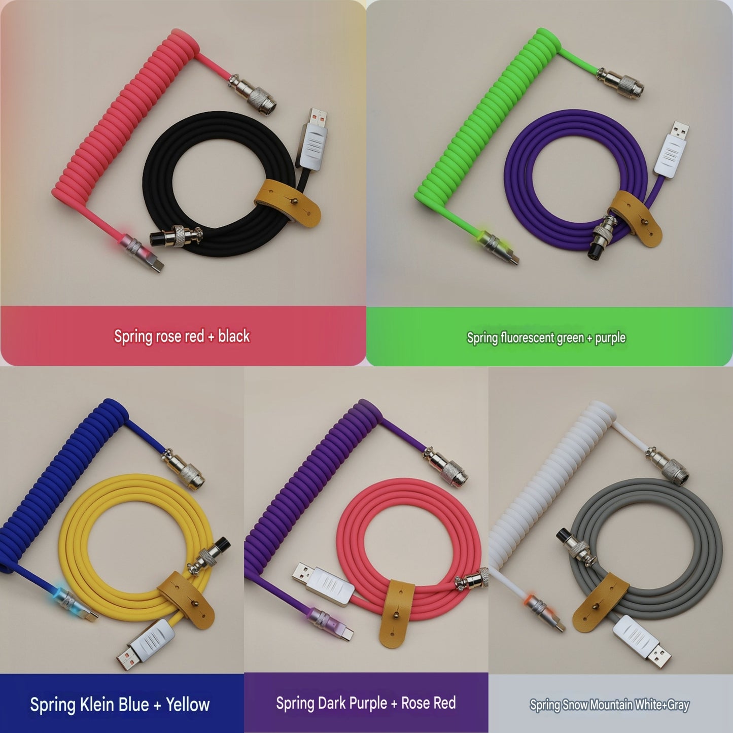 8k Custom Silicone Braided Luminous Aviator Plug Coiled Cable For Mechanical Keyboard