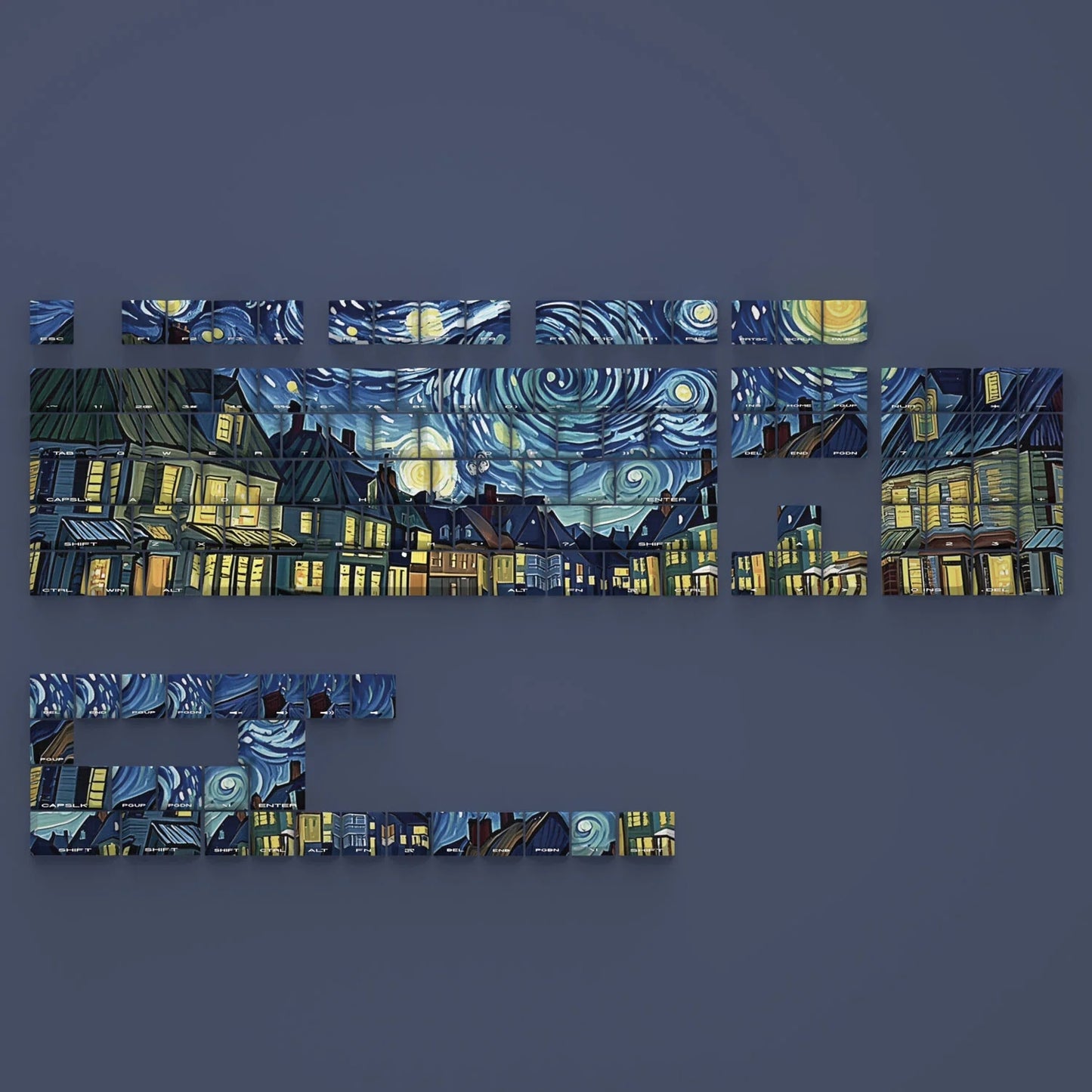 Van Gogh Starry Sky Shine-Through Double shot Cherry Profile PBT Keycap Set