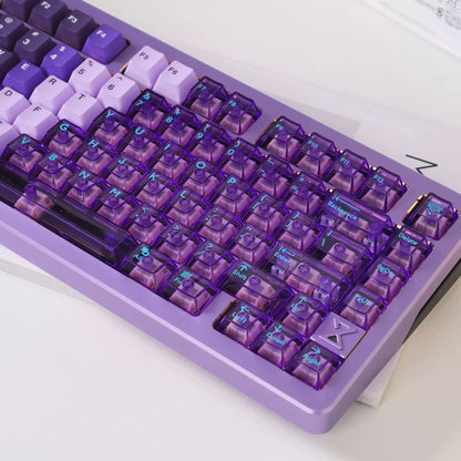 Purple Lilac Gradient 209 PBT Sublimation & Crystal Transparent Hybrid Keycaps