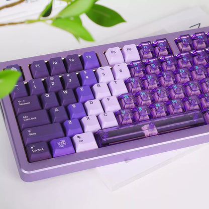 Purple Lilac Gradient 209 PBT Sublimation & Crystal Transparent Hybrid Keycaps