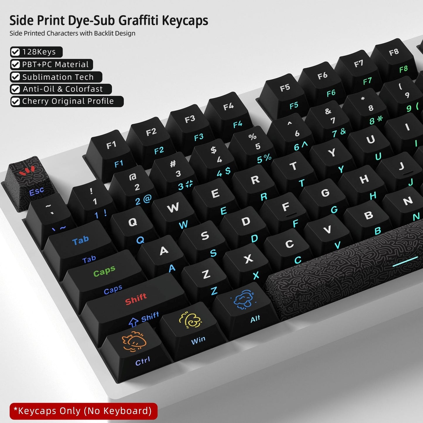 Dark Graffiti Side Backlit Cherry PBT Keycaps