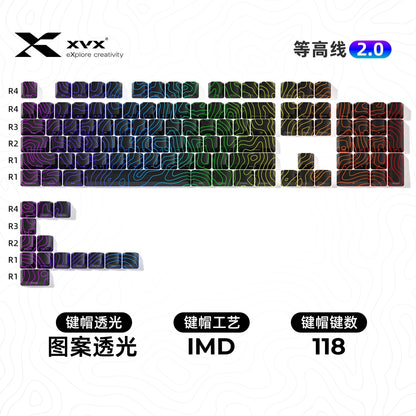 PREMIUM Black Topographic Pattern IMD-Tech Shinethrough Keycap