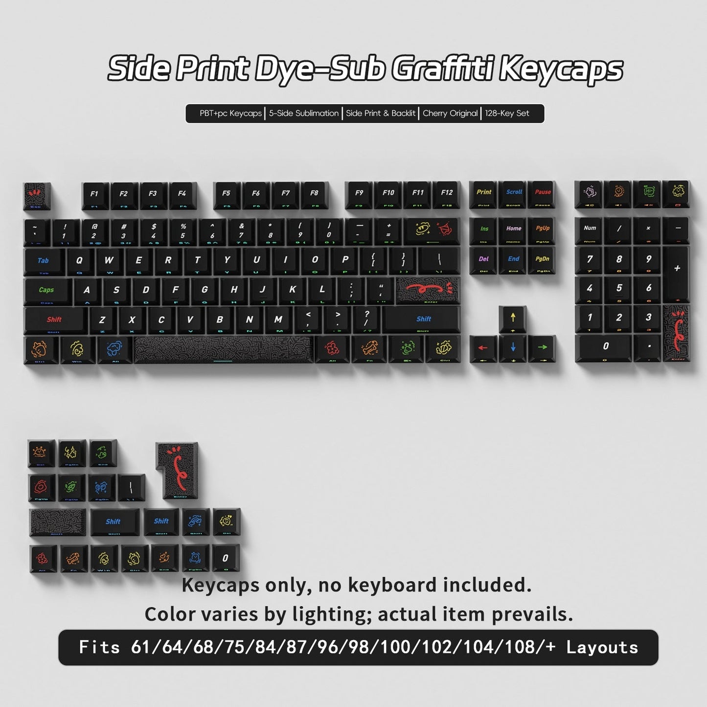 Dark Graffiti Side Backlit Cherry PBT Keycaps