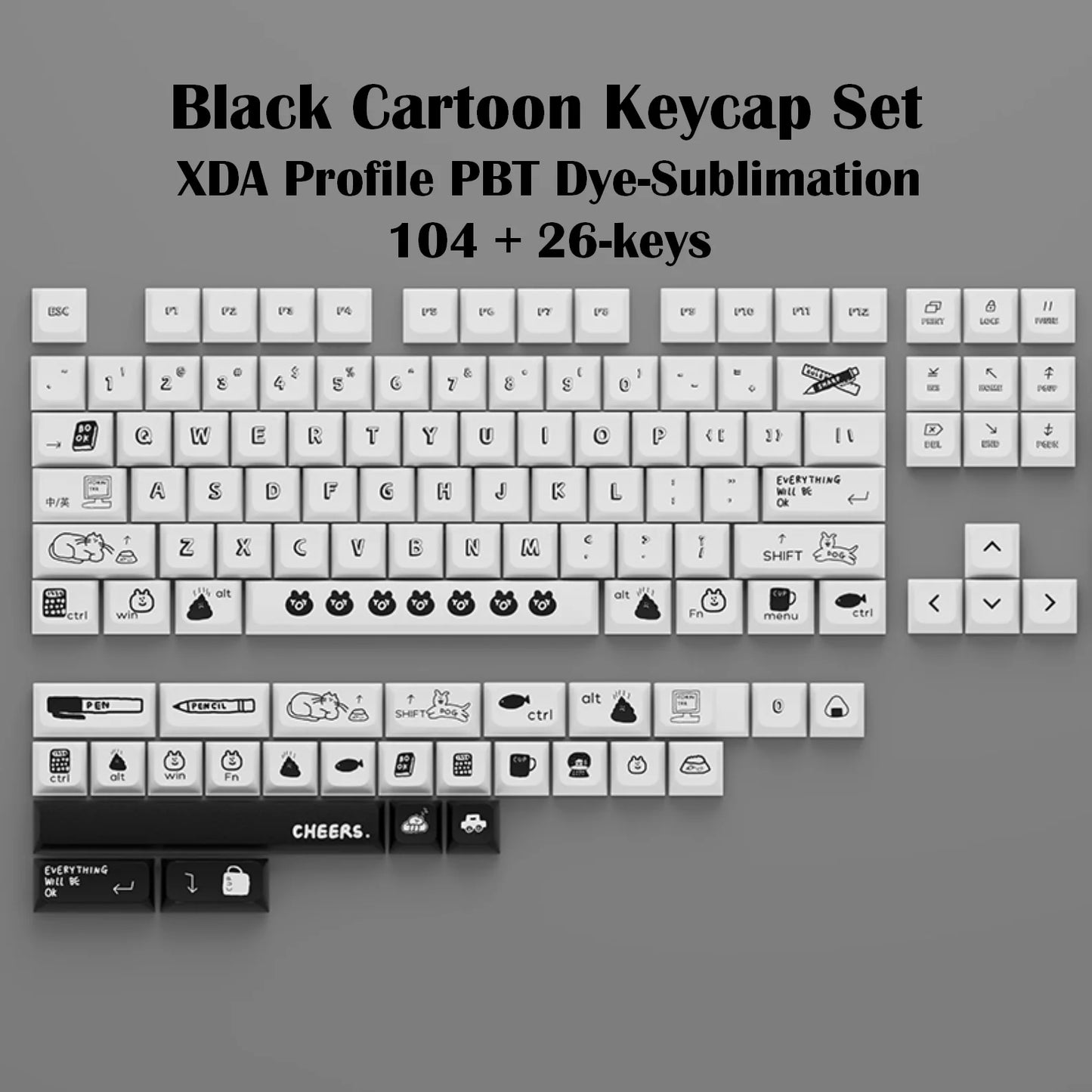 Black Cartoon XDA PBT Keycaps