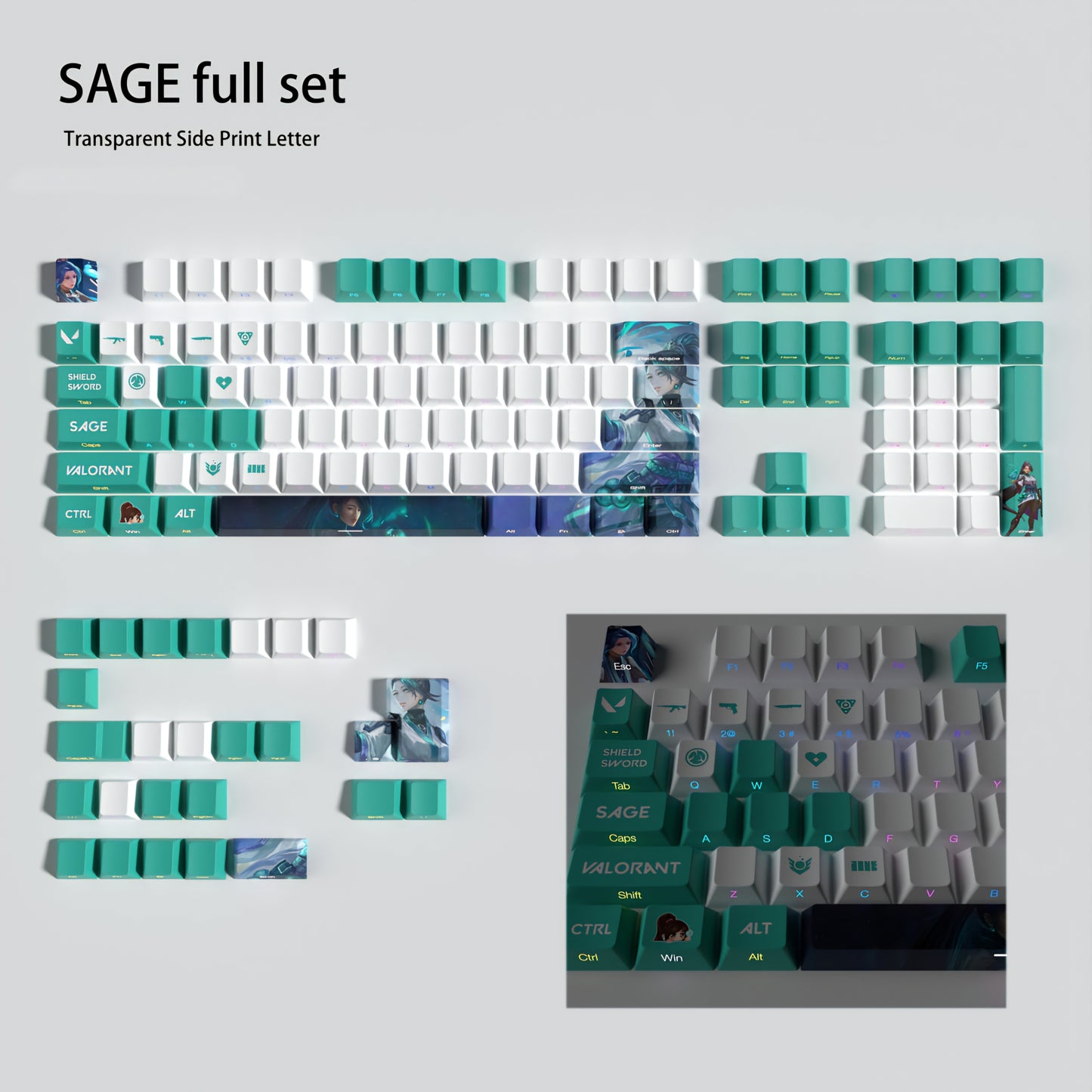 Sage Valorant Side Backlit HD Cherry PBT Keycaps