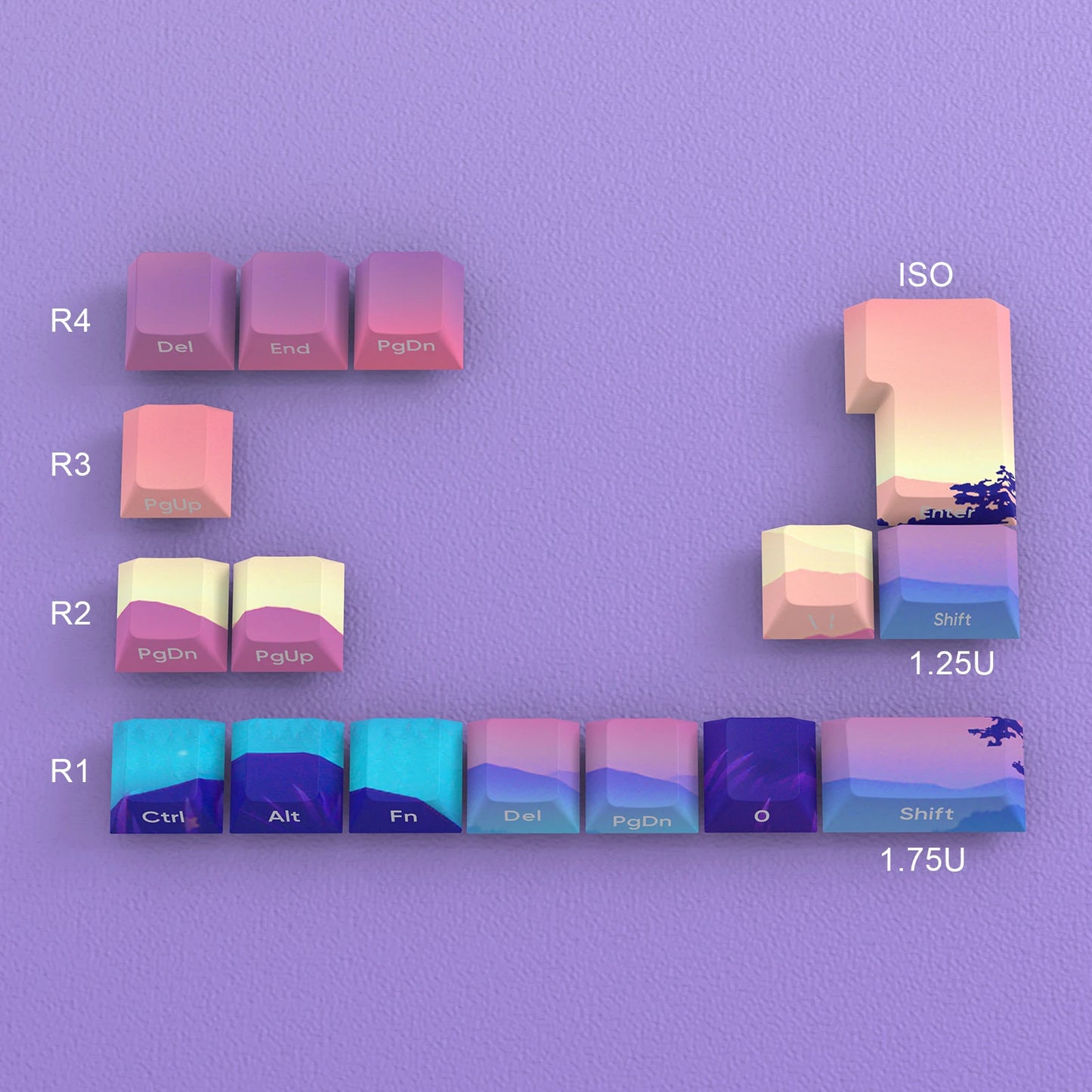 Backlit Printed Purple Landcape Cherry Doubleshot Pbt Keycaps