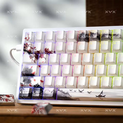 Crimson Sakura Prism Top Backlit Doubleshot PBT Keycaps