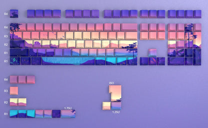 Backlit Printed Purple Landcape Cherry Doubleshot Pbt Keycaps
