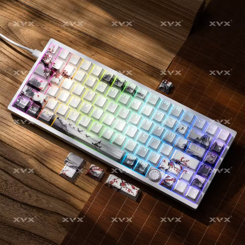 Crimson Sakura Prism Top Backlit Doubleshot PBT Keycaps
