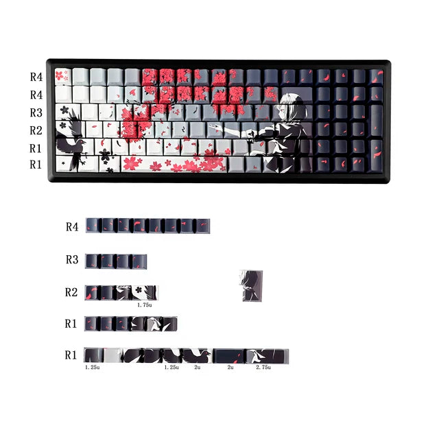 Sakura Raven Anime Gray White Side Shinethrough Cherry Doubleshot PBT Keycaps