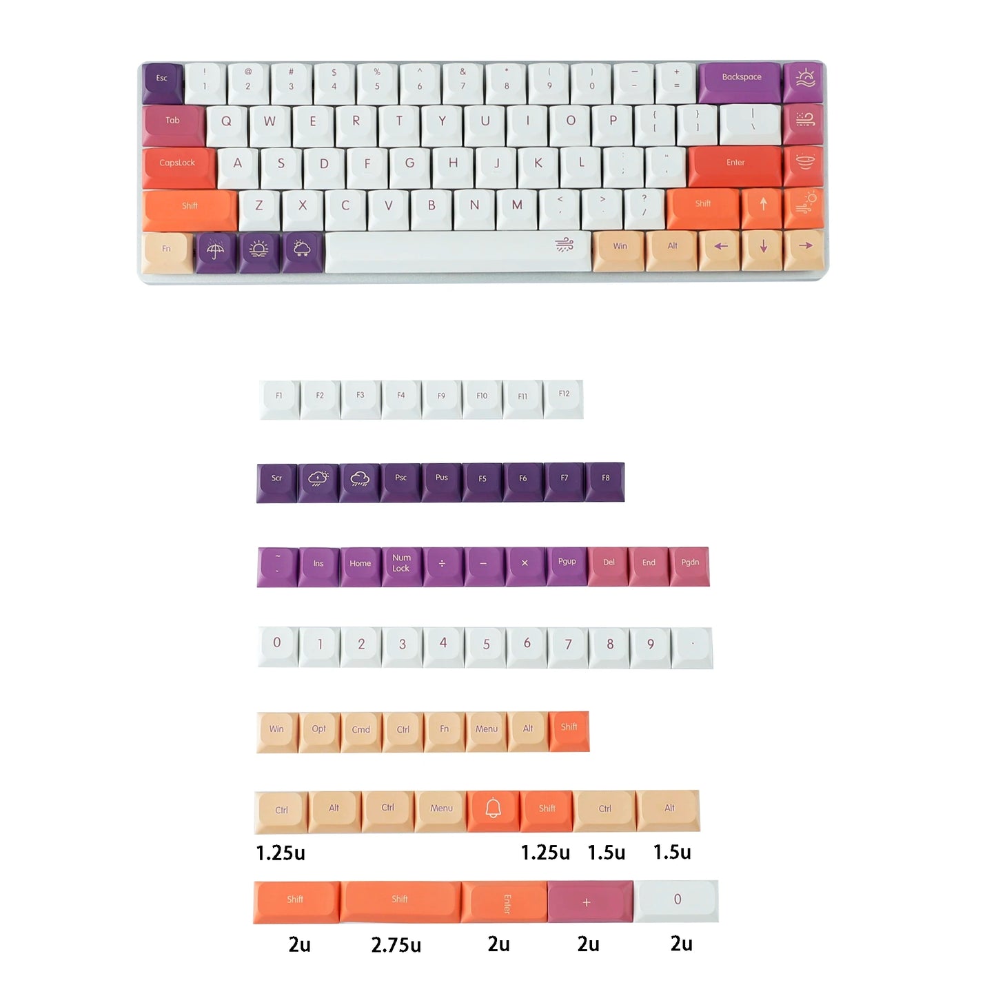 Ultra Slim Low Profile Mist Clouds PBT Keycaps