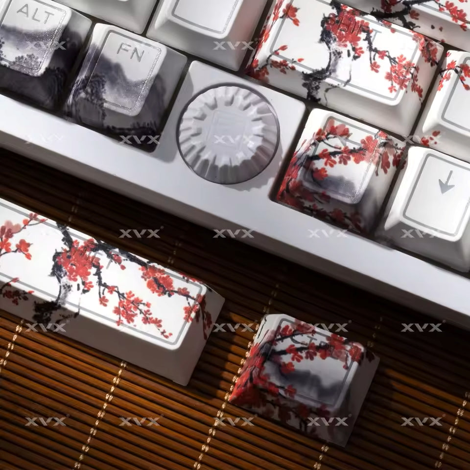 Crimson Sakura Prism Top Backlit Doubleshot PBT Keycaps