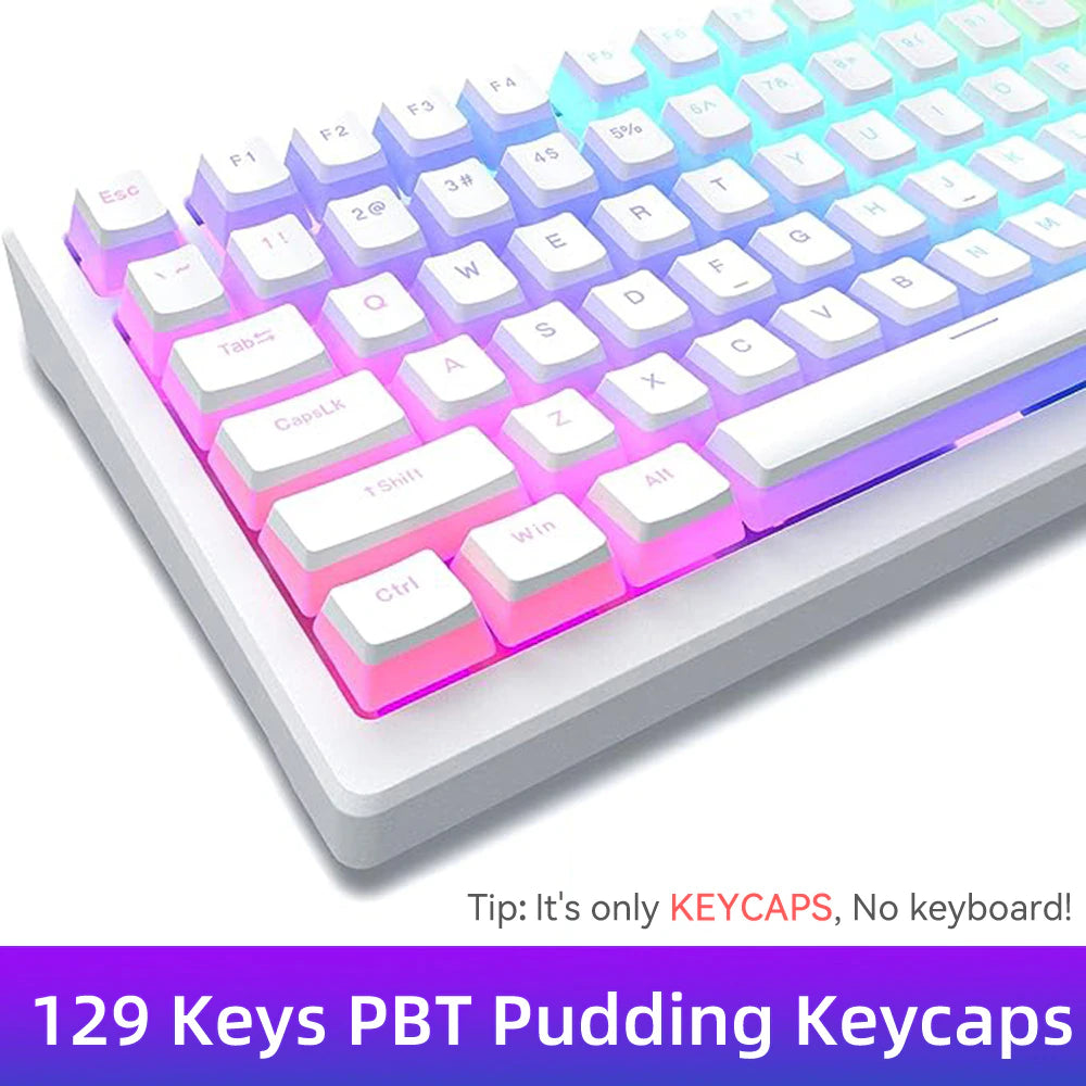 White / Black Backlit Doubleshot PBT Pudding 129 OEM Keycaps
