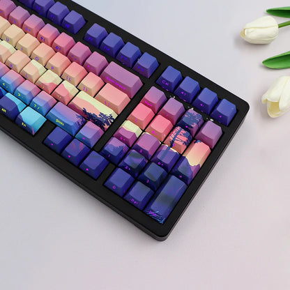 Backlit Printed Purple Landcape Cherry Doubleshot Pbt Keycaps