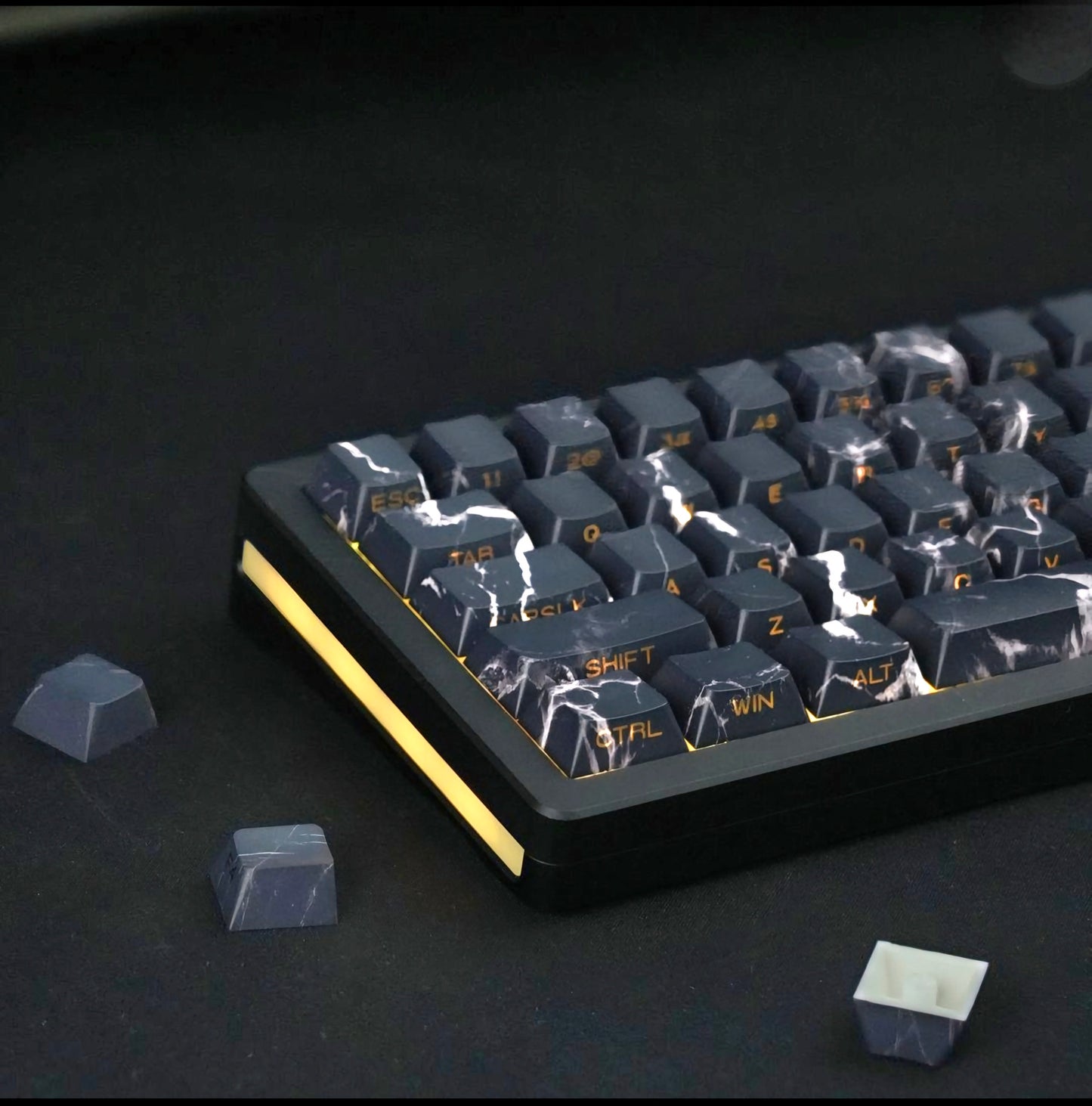 Black Marble Side Backlit Cherry Pbt Keycaps – CuriosityCaps