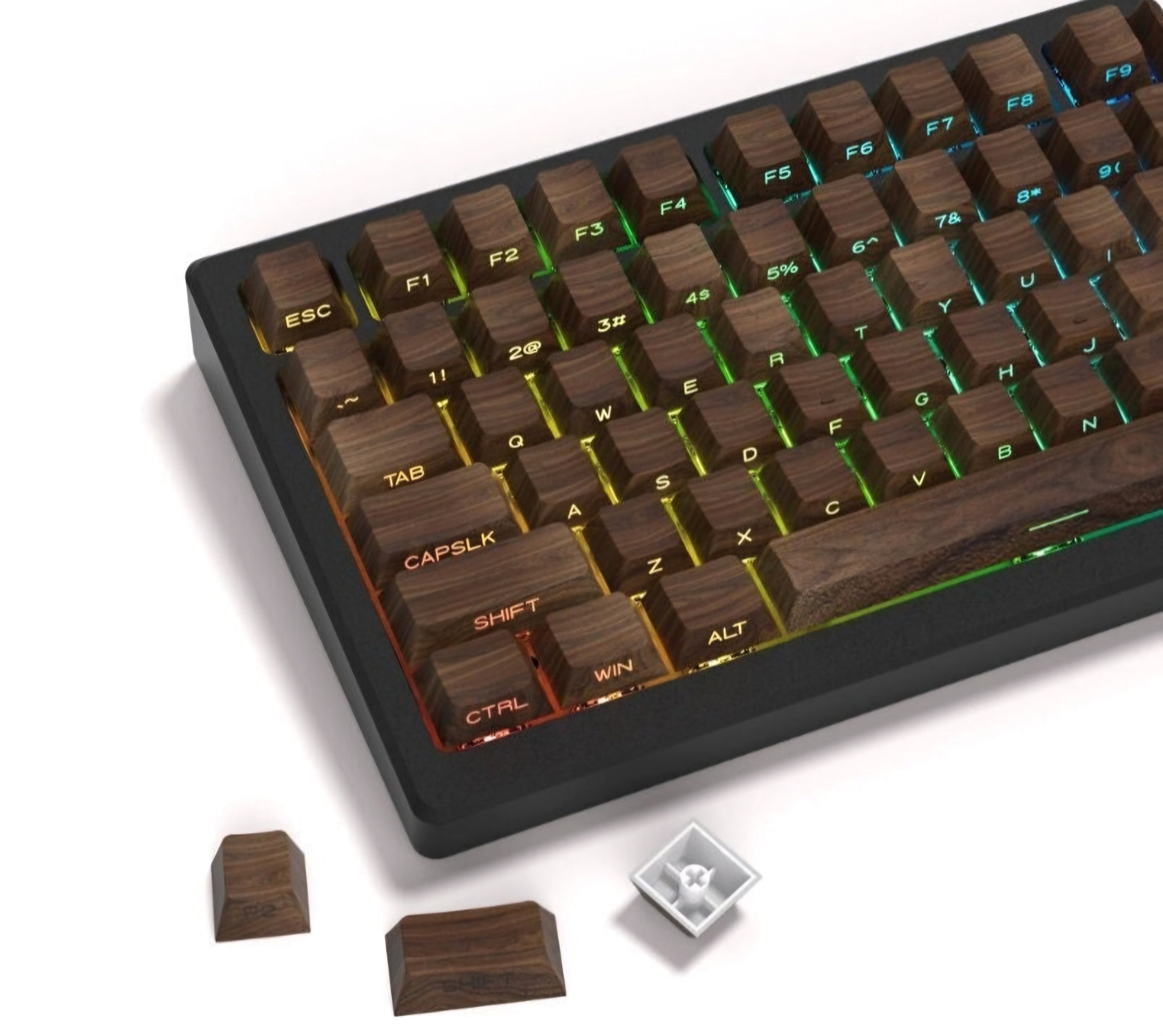 Walnut Wood Texture Side Backlit Cherry PBT Keycaps – CuriosityCaps