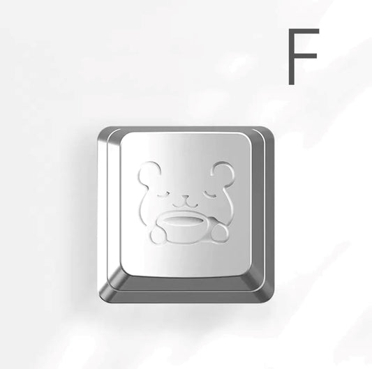 Coffee Bear Silver Zinc Alloy CNC 1u Artisan Keycap