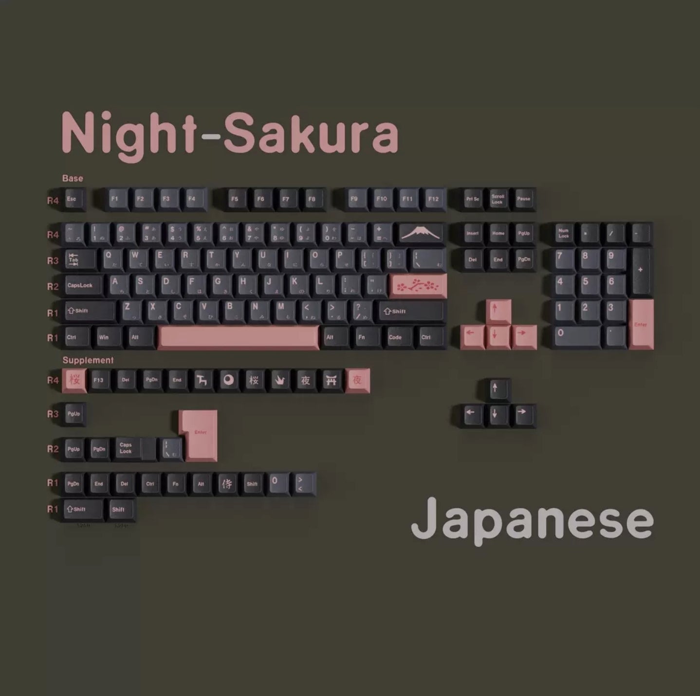 Night Sakura Inspired Japanese Sub Cherry PBT Keycaps