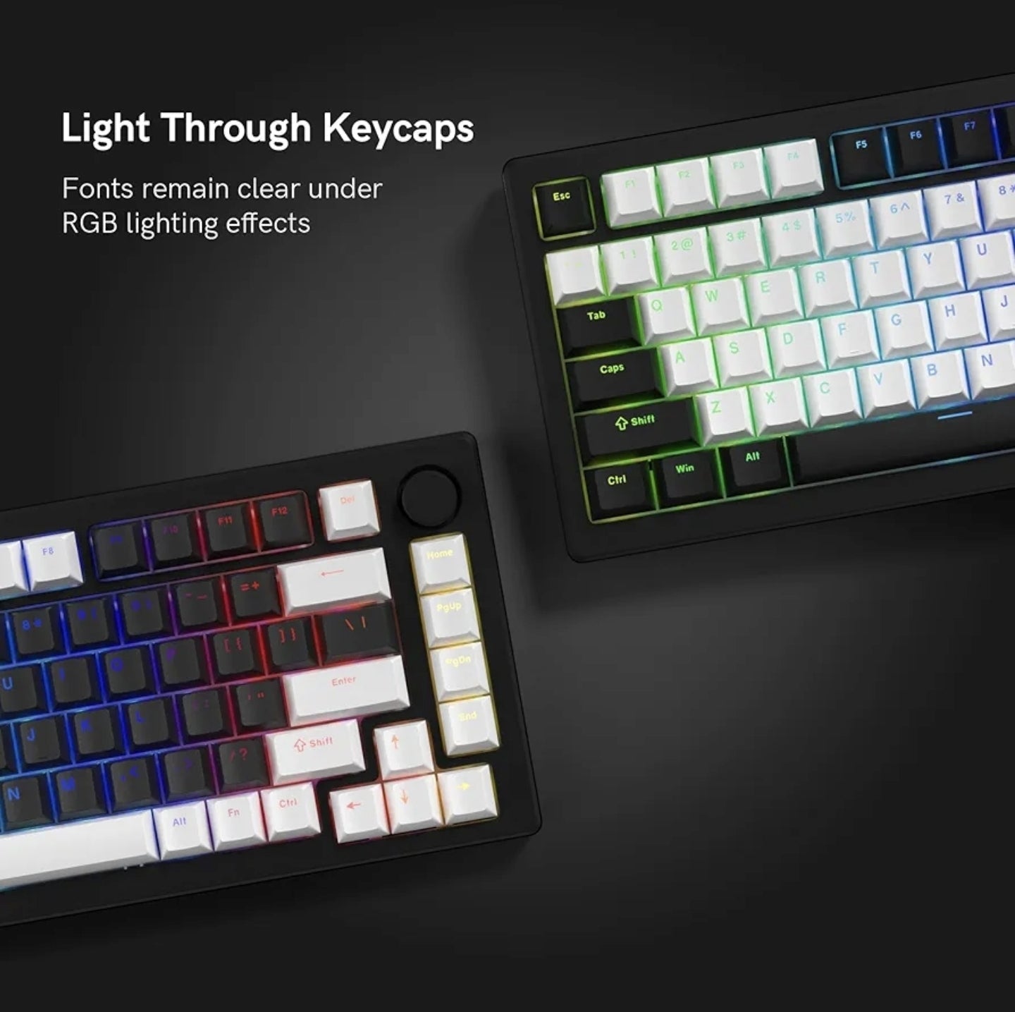 Backlit White Black Doubleshot PBT Shinethrough Keycaps