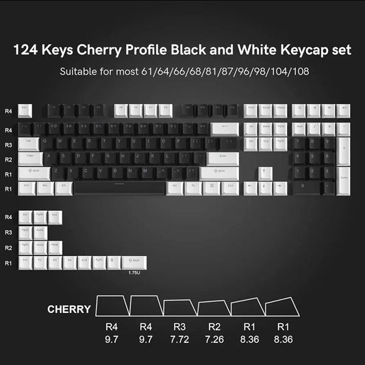 Backlit Black White Doubleshot PBT Shinethrough Keycaps