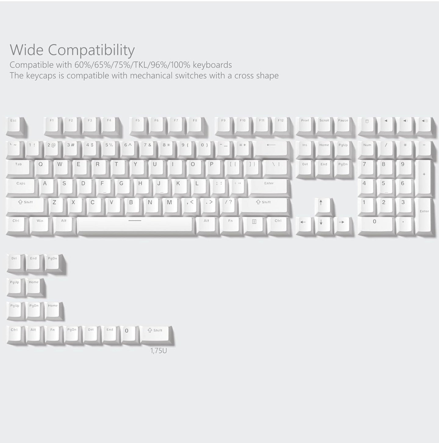 Pure White Backlit Doubleshot PBT Gaming Shinethrough Keycaps