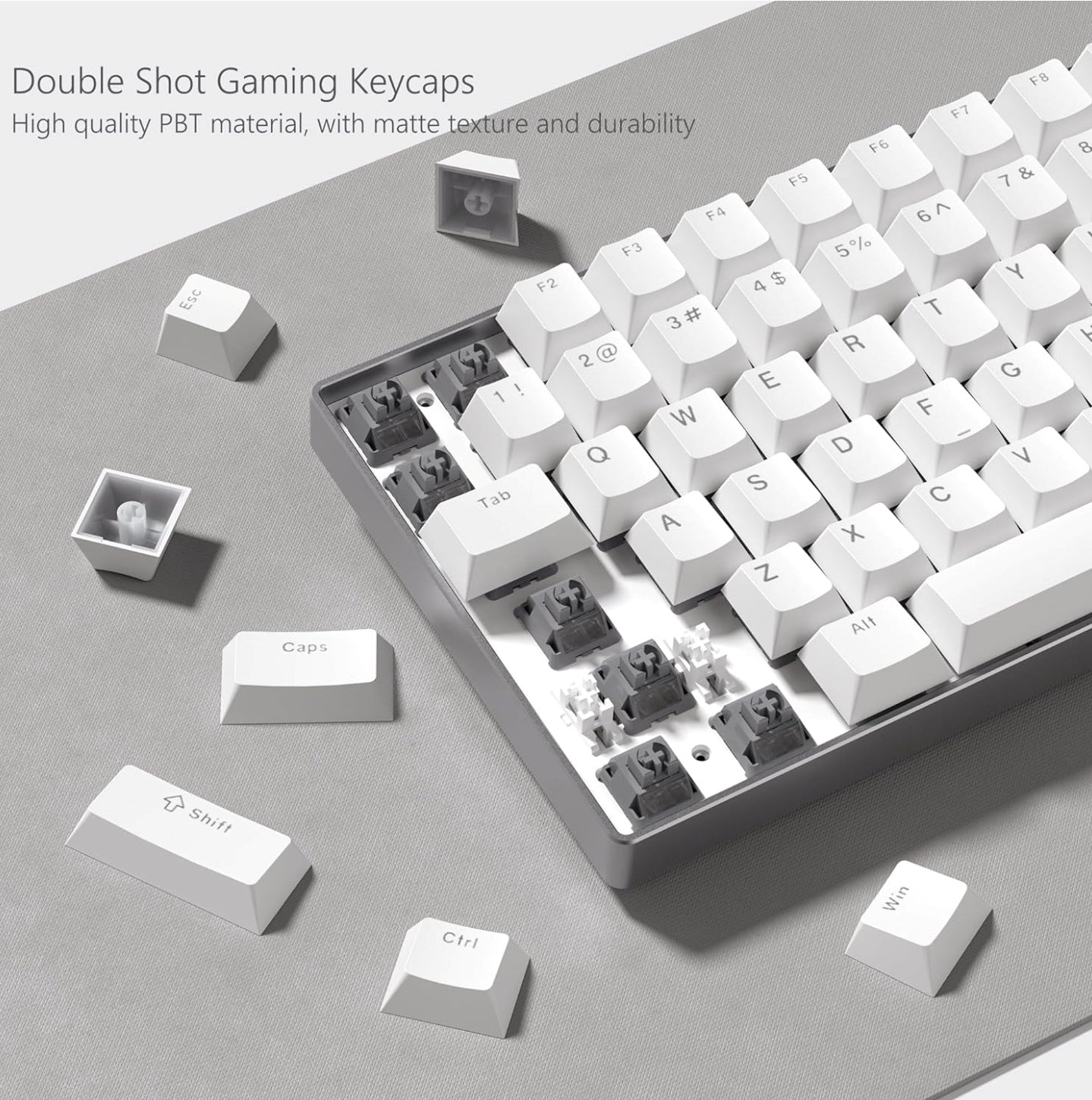 Pure White Backlit Doubleshot PBT Gaming Shinethrough Keycaps