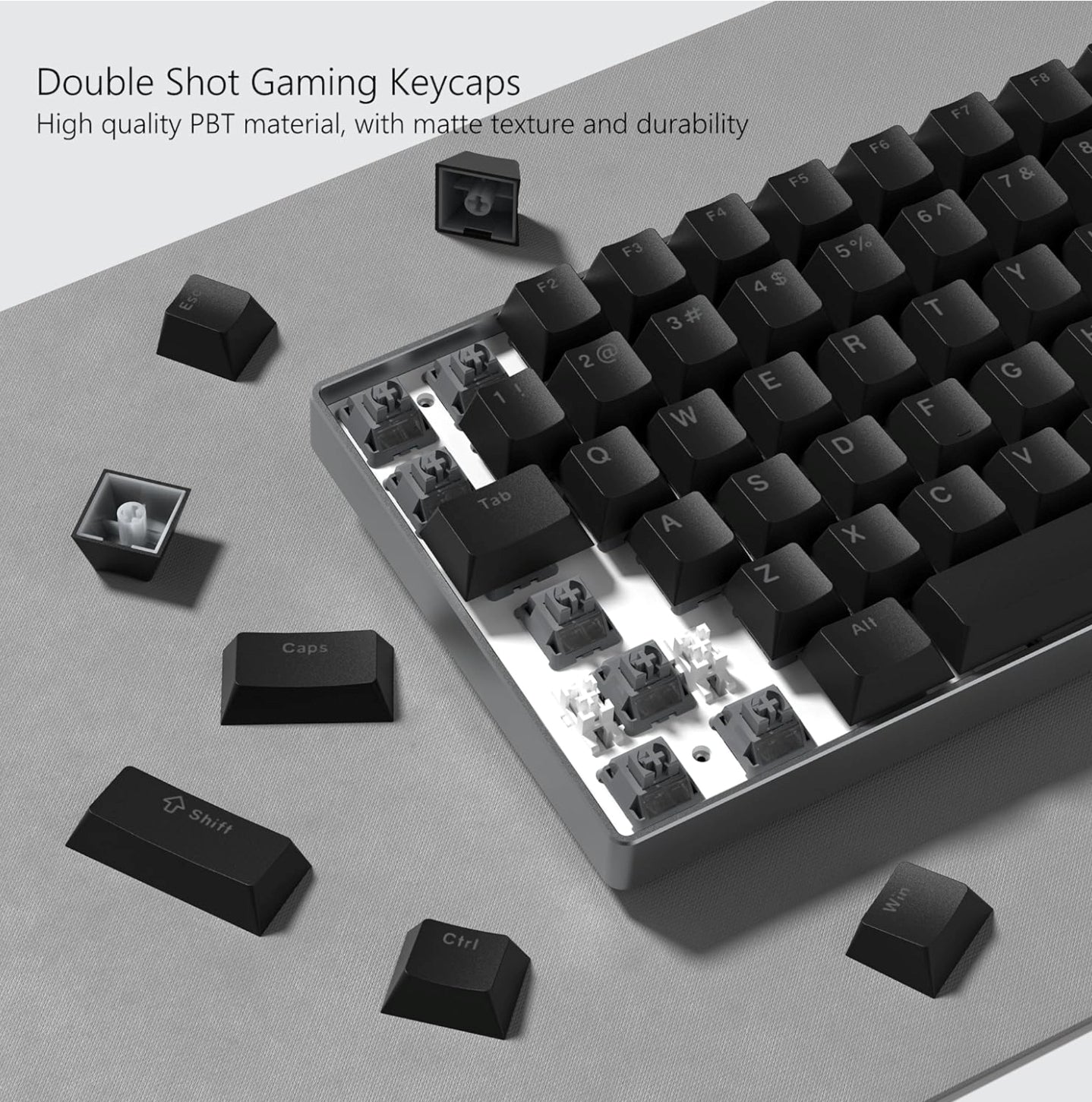 Jet Black Backlit Doubleshot PBT Gaming Shinethrough Keycaps