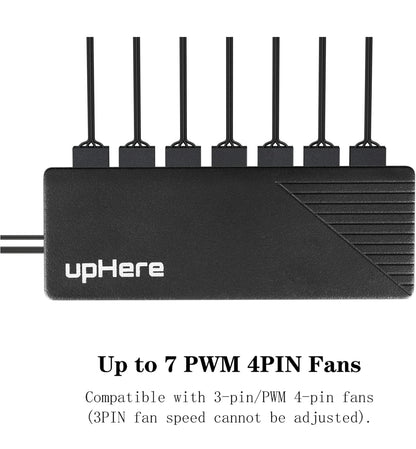 upHere 7-Port 4PIN SATA PWM Fan Hub/Splitter for CPU Cooler Case Cooling Fan 4-Pin & 3-Pin Fans Cooling(1-to-7 PWM HUB)
